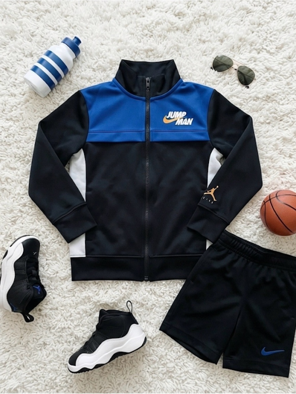 Jordan Black Jacket with Red Jumpman on Royal Blue Lining